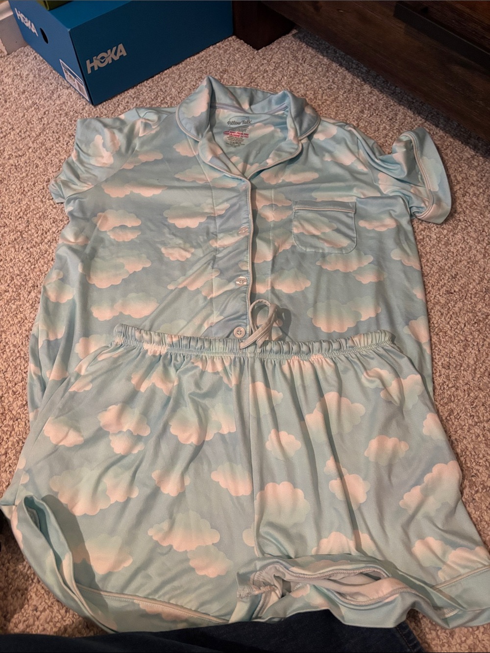 Cloud-Print Light Blue Women’s Pajama Set - Soft Short Sleeve Top & Shorts